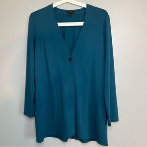 J. JILL WOMEN'S TUNIC TEAL KNIT ONE BUTTON CARDIGAN SWEATER LG SLEEVE Size XS S